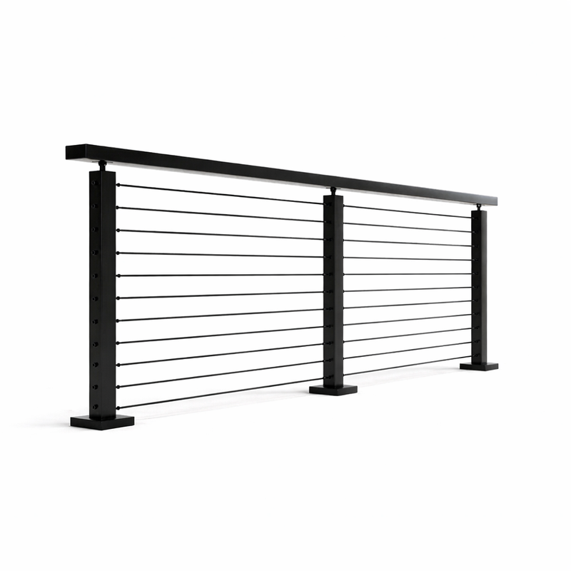 Black Metal Cable Railing – Stainless Steel Top – 8’ Sections